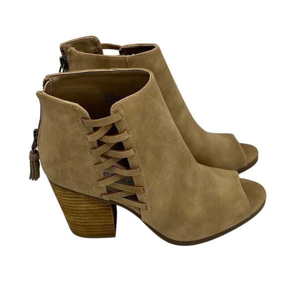 Francesca Faux Suede Dannah Open Toe 3 inch Heeled Bootie in Taupe Size 8M - Picture 2 of 9